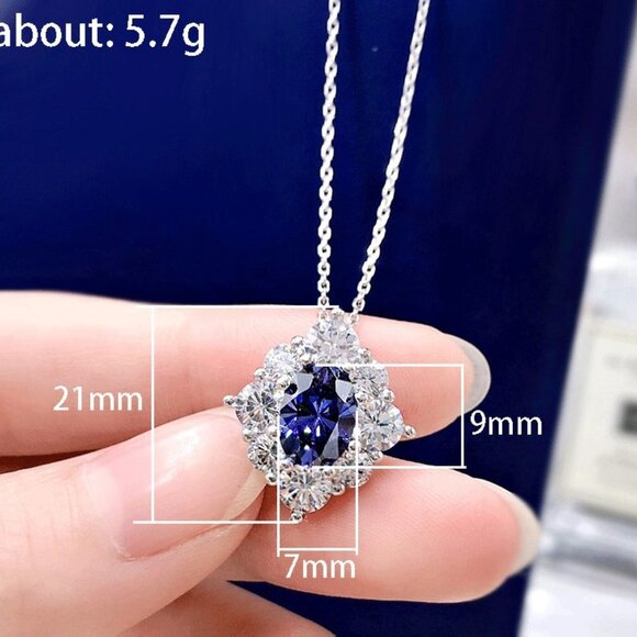 🔥 Shinny Blue Stone Jewelry Sliver Coating CZ Necklace for Women, HA4553 - Picture 6 of 6